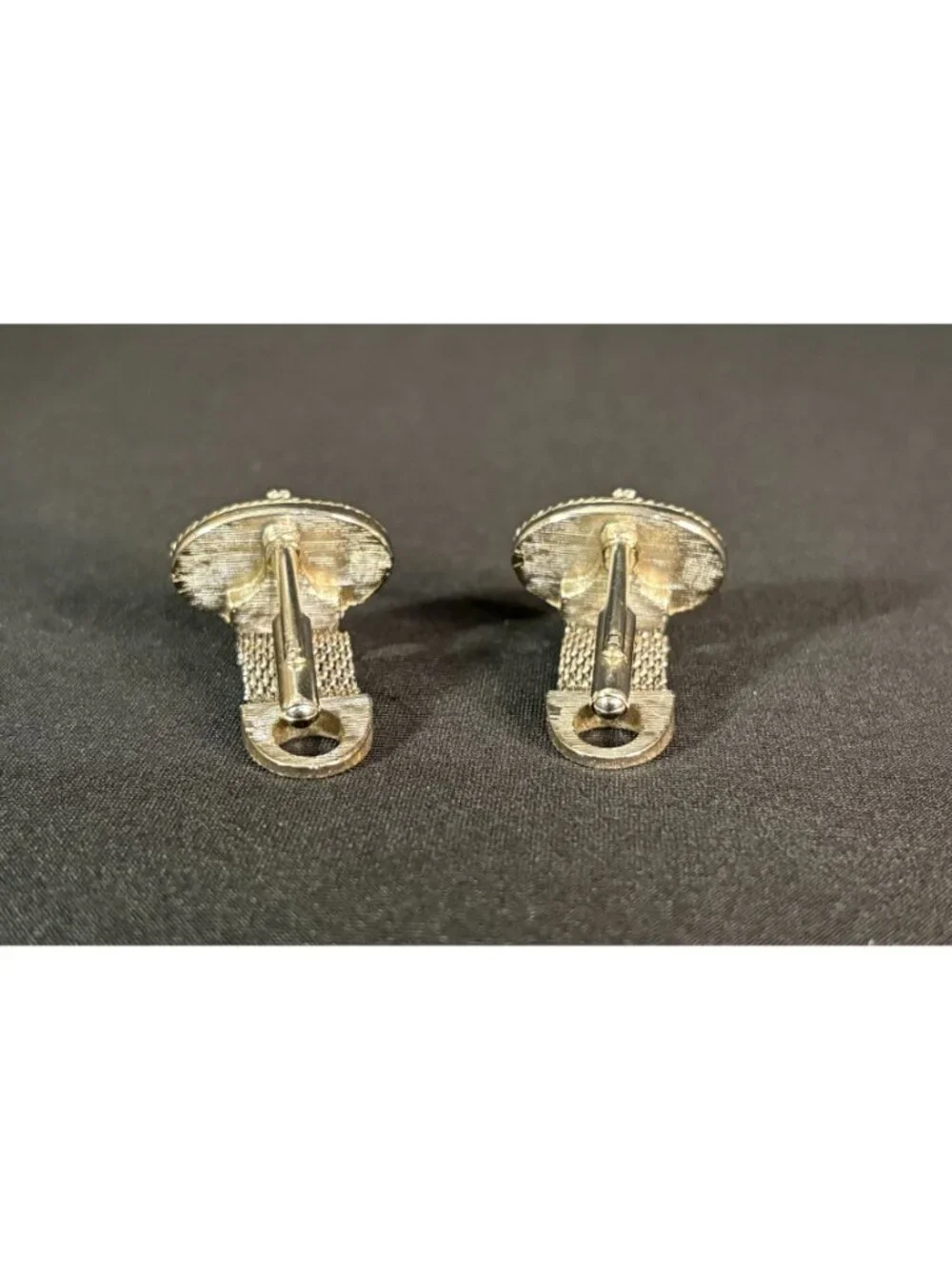 Vintage Swank Cufflinks Delft Porcelain Sailboat Mesh Wrap Around Silver Tone